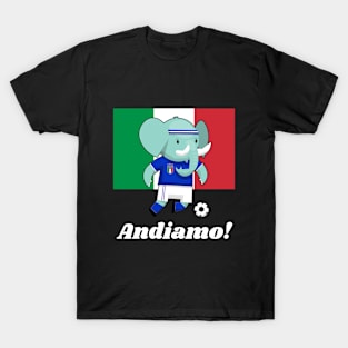 ⚽ Italy Football, Cute Elephant Kicks Ball, Andiamo! Team Spirit T-Shirt